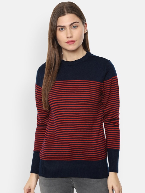 

Van Heusen Woman Navy Blue & Red Striped Top