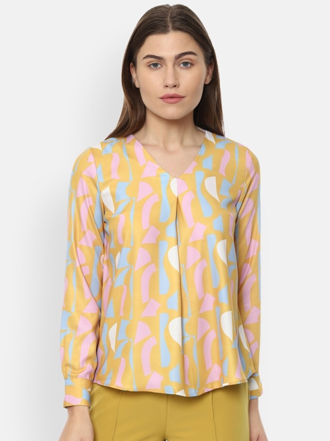 

Van Heusen Woman Yellow & Pink Geometric Print Top