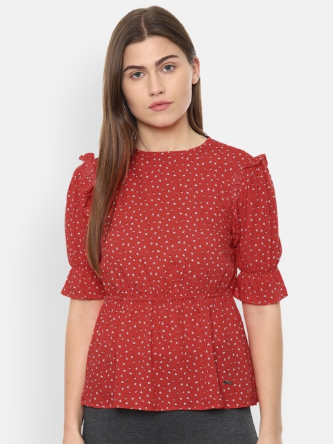 

Van Heusen Woman Red Geometric Print Cinched Waist Top