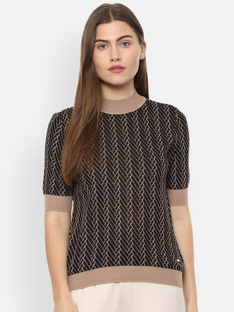 

Van Heusen Woman Black & Beige Geometric Print Top