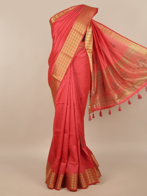 

Pothys Red & Gold-Toned Embellished Beads and Stones Saree