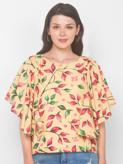 

Iti Yellow & Green Floral Crepe Regular Top