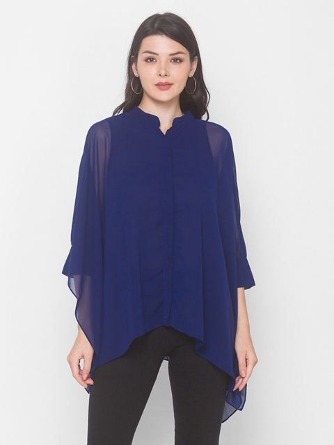 

Iti Navy Blue Mandarin Collar Kaftan Longline Top