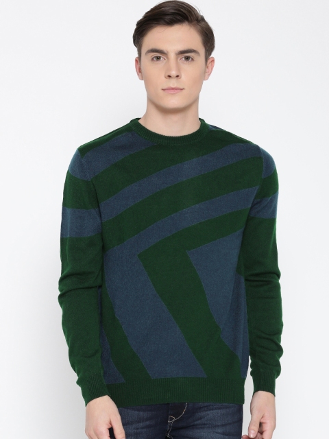 

John Players Men Green & Blue Patterned Sweater