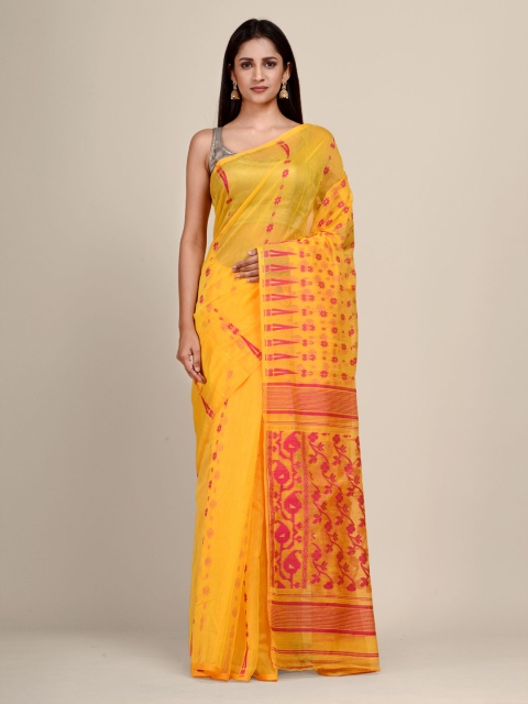 

Laa Calcutta Yellow & Pink Silk Cotton Jamdani Saree