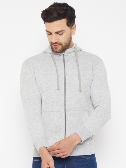 

HARBORNBAY Men Grey Solid Open Front Hooded Sweatshirt