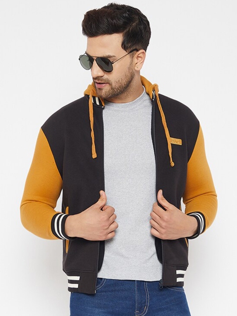 

HARBORNBAY Men Mustard Yellow & Black Hooded Sweatshirt