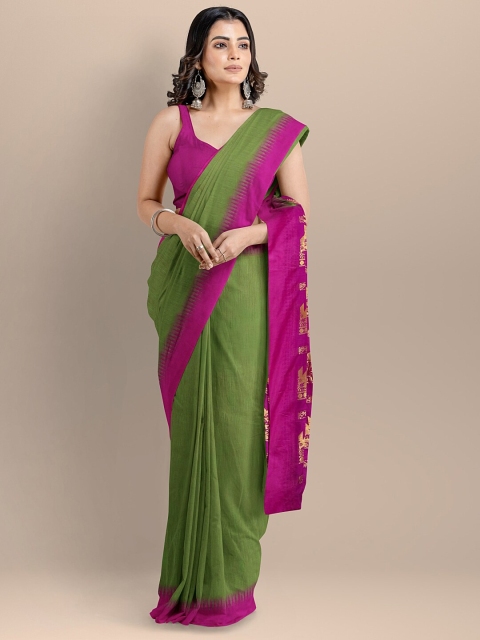 

BharatSthali Green & Purple Silk Cotton Maheshwari Saree