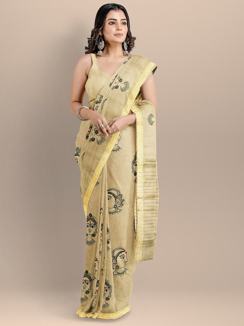 

BharatSthali Beige & Gold-Toned Silk Cotton Maheshwari Saree
