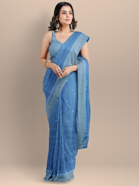 

BharatSthali Blue Woven Design Silk Cotton Maheshwari Saree