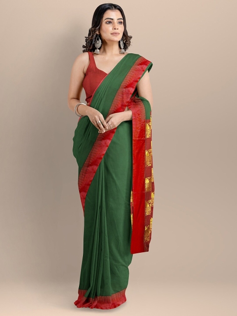 

BharatSthali Green & Red Silk Cotton Maheshwari Saree