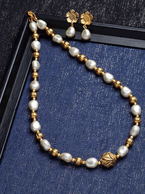 

PANASH Gold-Plated White Beaded Jewellery Set