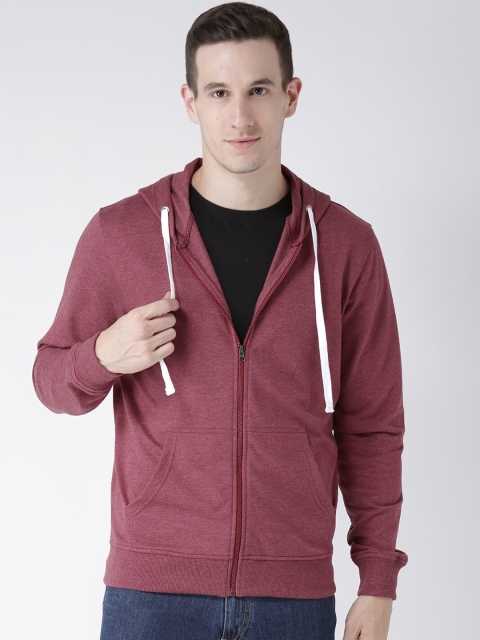 

Club York Men Burgundy Solid Open Front Hooded Sweatshirt