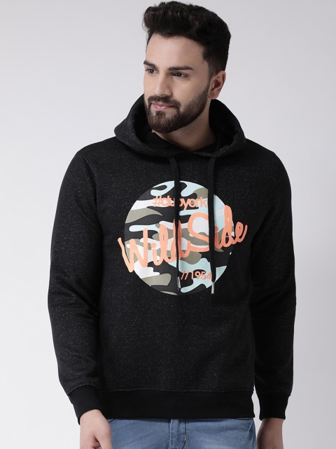 

Club York Men Black Graphic Printed Hooded Sweatshirt