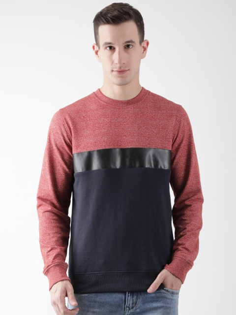 

Club York Men Red Colourblocked Fleece Sweatshirt
