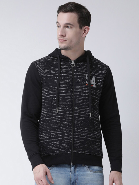 

Club York Men Black Printed Hooded Sweatshirt