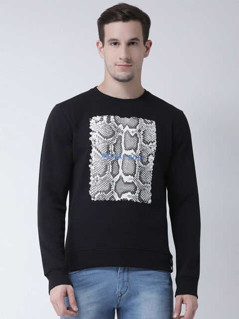 

Club York Men Black Printed Fleece Sweatshirt