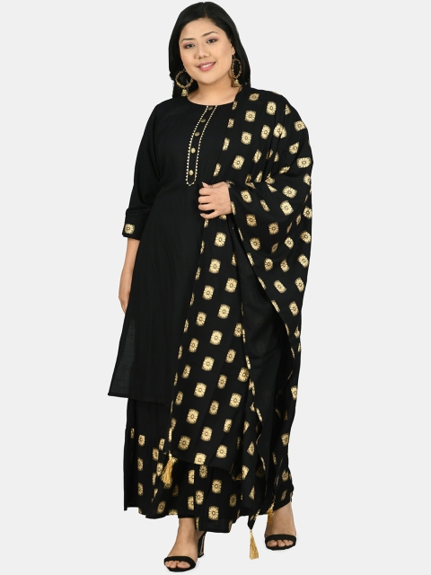 

DesiNoor com Women Black Regular Kurta with Sharara & Dupatta