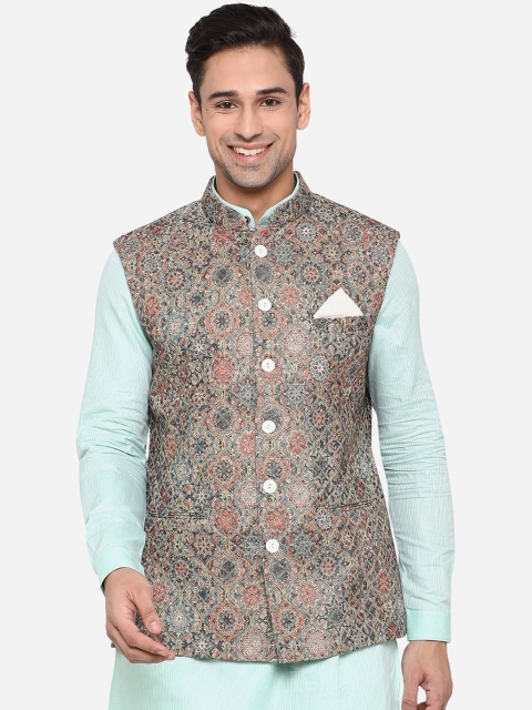 

JB STUDIO Men Multicoloured Ethnic Motif Printed Terry Wool Nehru Jacket, Multi