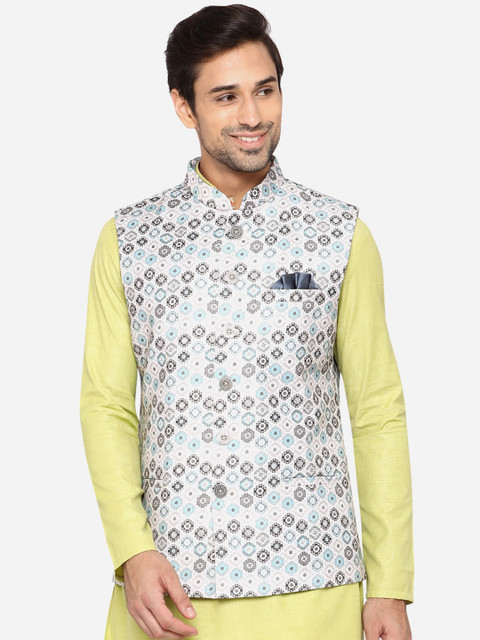 

JB STUDIO Men Beige Printed Nehru Jacket