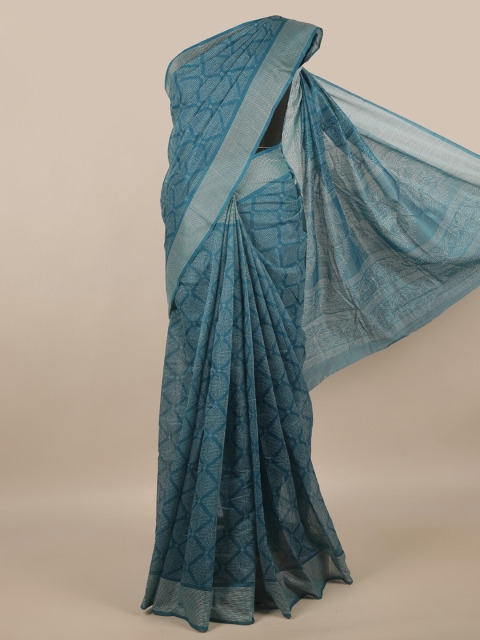 

Pothys Blue & Silver-Toned Ethnic Motifs Cotton Blend Saree