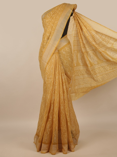 

Pothys Mustard & Off White Cotton Blend Saree