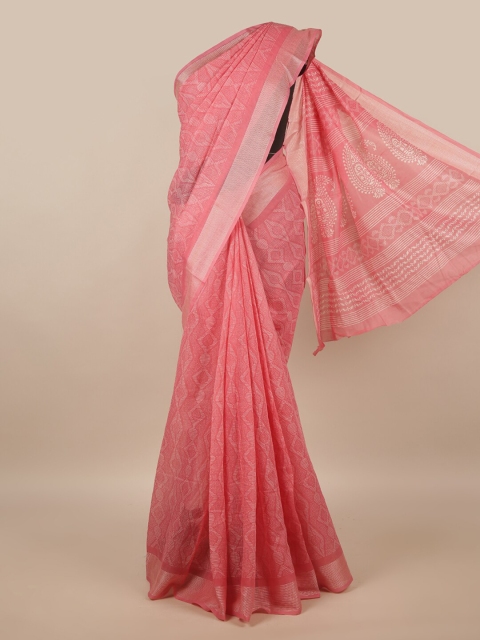 

Pothys Pink & Silver-Toned Ethnic Motifs Cotton Blend Saree