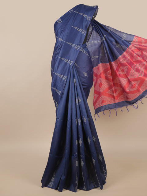 

Pothys Navy Blue & Red Cotton Blend Saree
