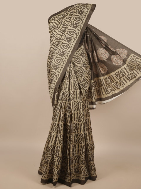 

Pothys Cream-Coloured & Brown Ethnic Motifs Cotton Blend Saree