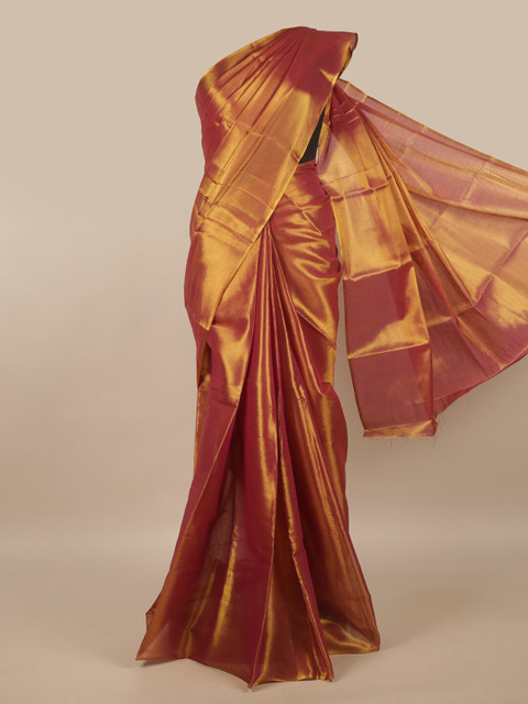 

Pothys Gold-Toned & Red Cotton Blend Saree