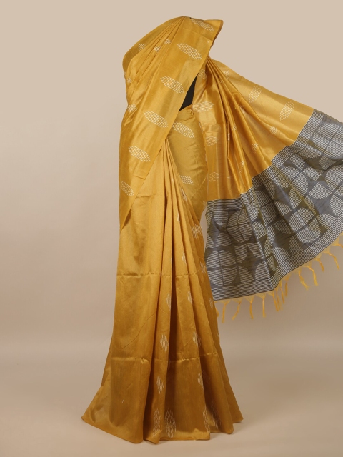 

Pothys Mustard & White Embroidered Cotton Blend Saree