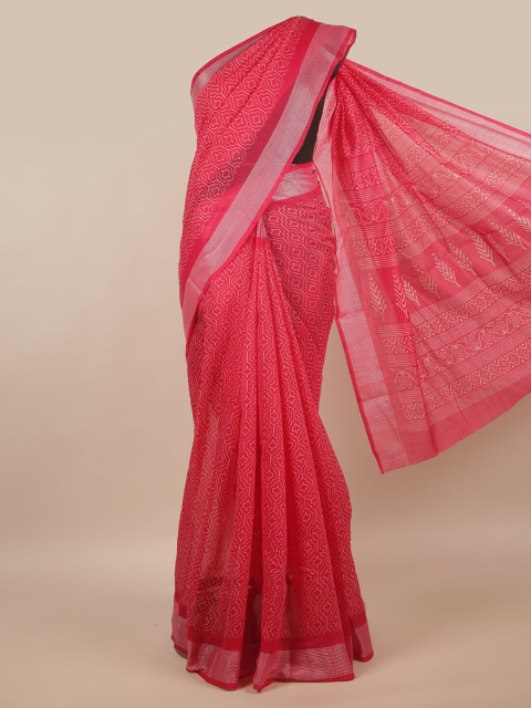 

Pothys Pink & Silver-Toned Ethnic Motifs Cotton Blend Saree