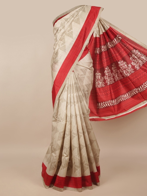 

Pothys Cream-Coloured & Red Printed Saree