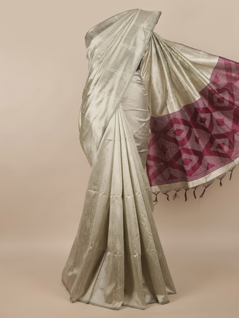 

Pothys Silver-Toned & Maroon Cotton Blend Saree