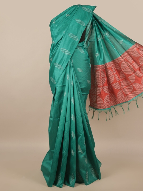

Pothys Green & Red Cotton Blend Saree