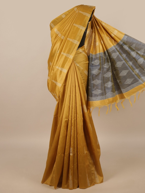 

Pothys Mustard Yellow & Grey Printed Saree