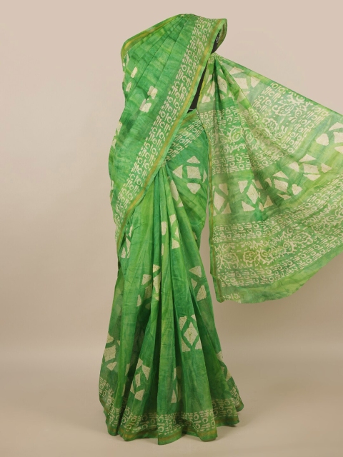 

Pothys Green & Off White Ethnic Motifs Cotton Blend Zari Saree