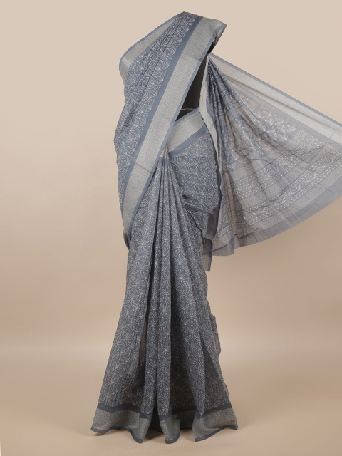 

Pothys Blue & White Cotton Blend Saree