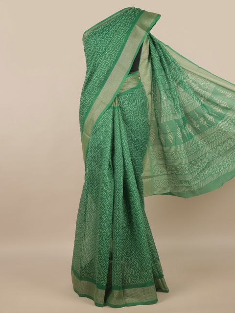 

Pothys Green & Beige Cotton Blend Saree