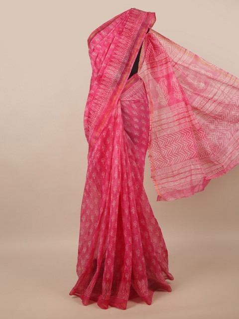 

Pothys Pink & White Ethnic Motifs Zari Saree