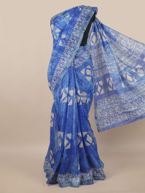 

Pothys Blue & White Ethnic Motifs Cotton Blend Saree