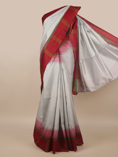 

Pothys Silver & Red Cotton Blend Saree