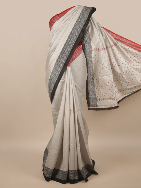 

Pothys Silver-Toned & Black Ethnic Motifs Cotton Blend Saree