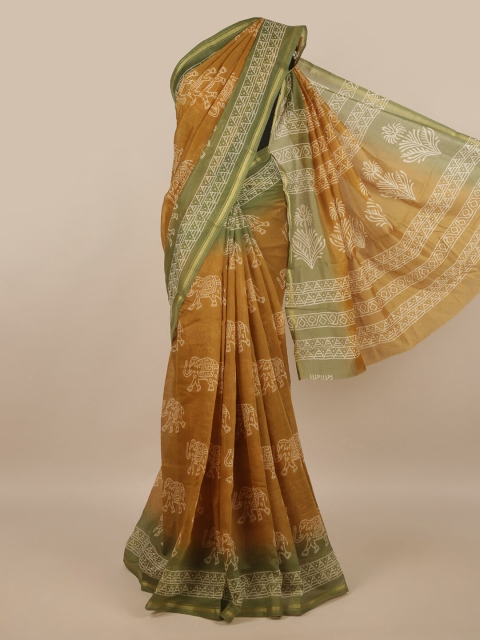 

Pothys Mustard & Green Ethnic Motifs Cotton Blend Saree