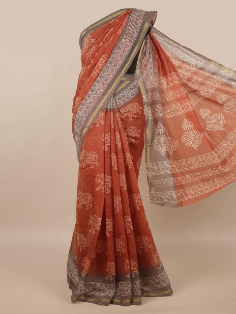 

Pothys Rust Red & Grey Ethnic Motifs Saree