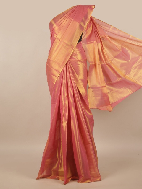 

Pothys Peach-Coloured & Gold-Toned Cotton Blend Saree
