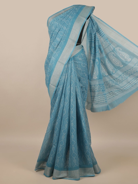 

Pothys Blue & White Cotton Blend Saree