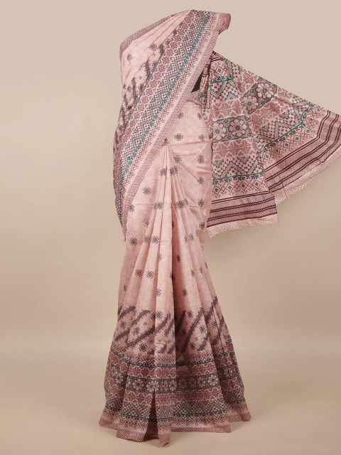 

Pothys Pink & Green Cotton Blend Saree