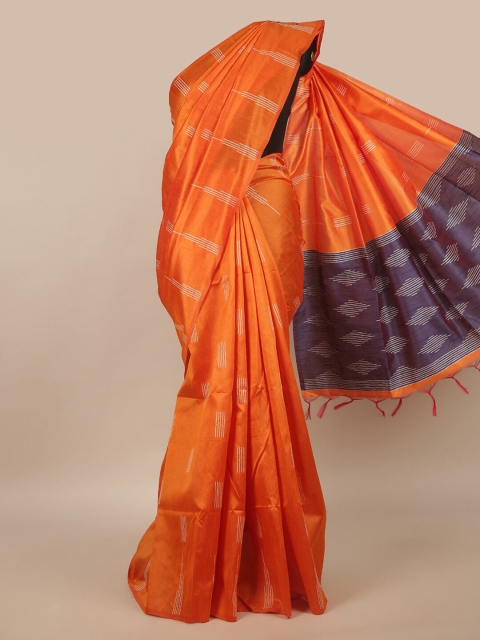 

Pothys Orange & Violet Cotton Blend Saree