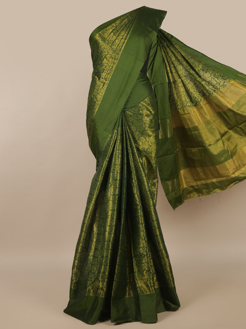 

Pothys Green & Gold-Toned Woven Design Cotton Blend Saree